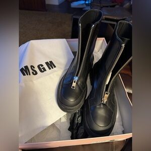 MSGM Black Women's Boots silver zipper. EU 38 Like New with box. Tried on only.